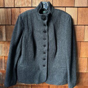 Ralph Lauren Gray Herringbone Button Front Structured Jacket in Women's 14W